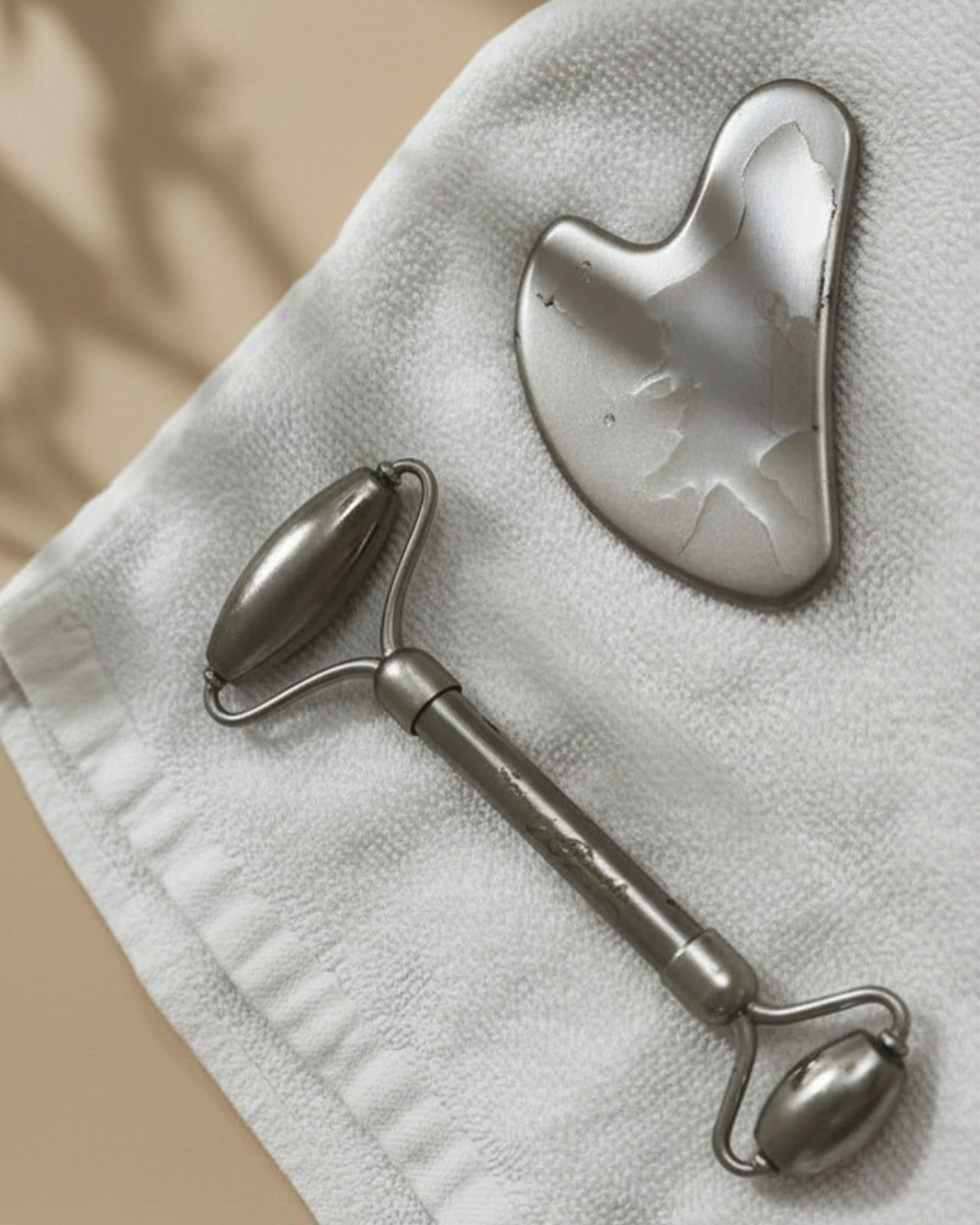 Moroccan Argan Glow Ritual Set | Stainless Steel Gua Sha & Face Roller