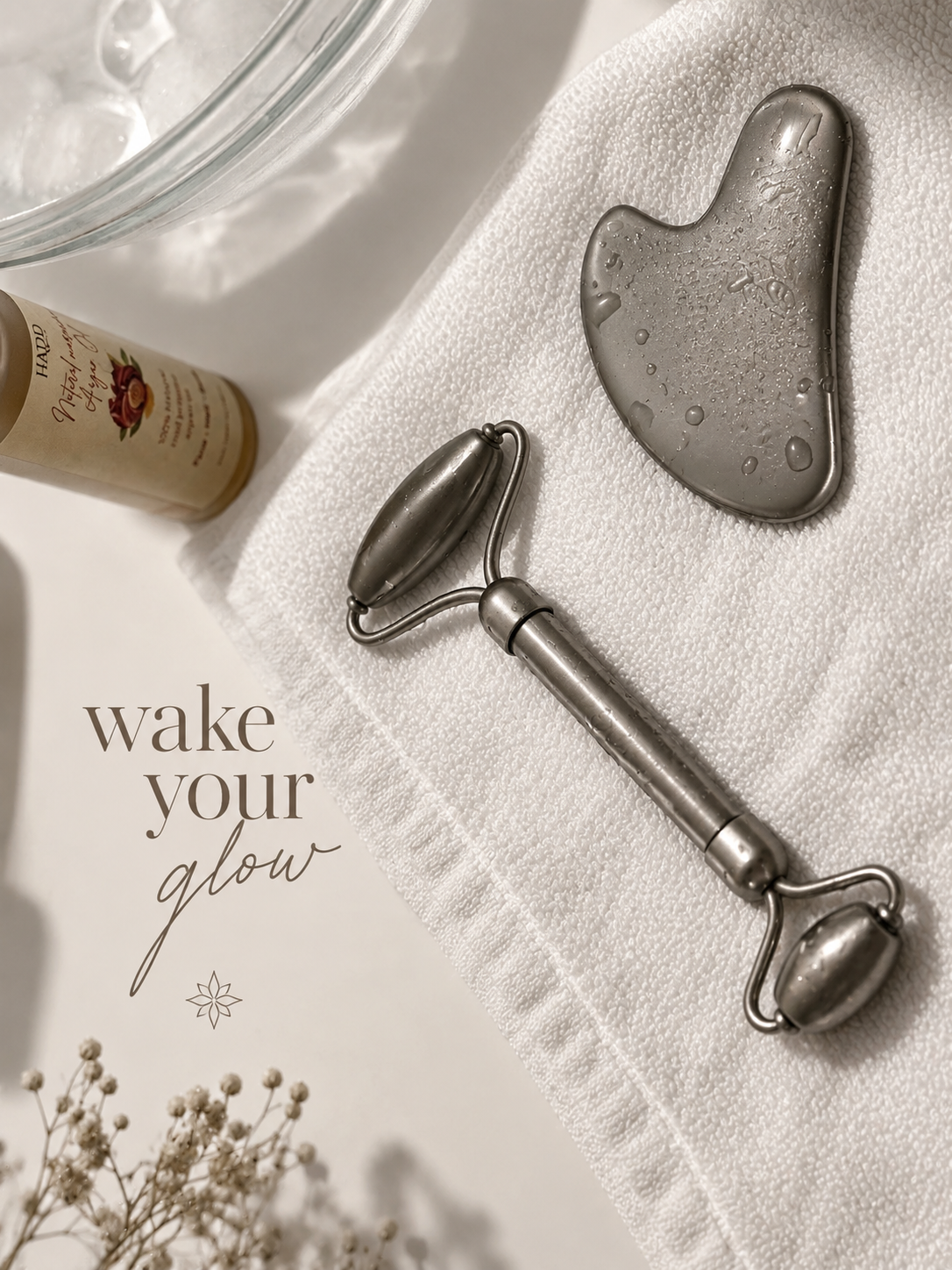 Moroccan Argan Glow Ritual Set | Stainless Steel Gua Sha & Face Roller