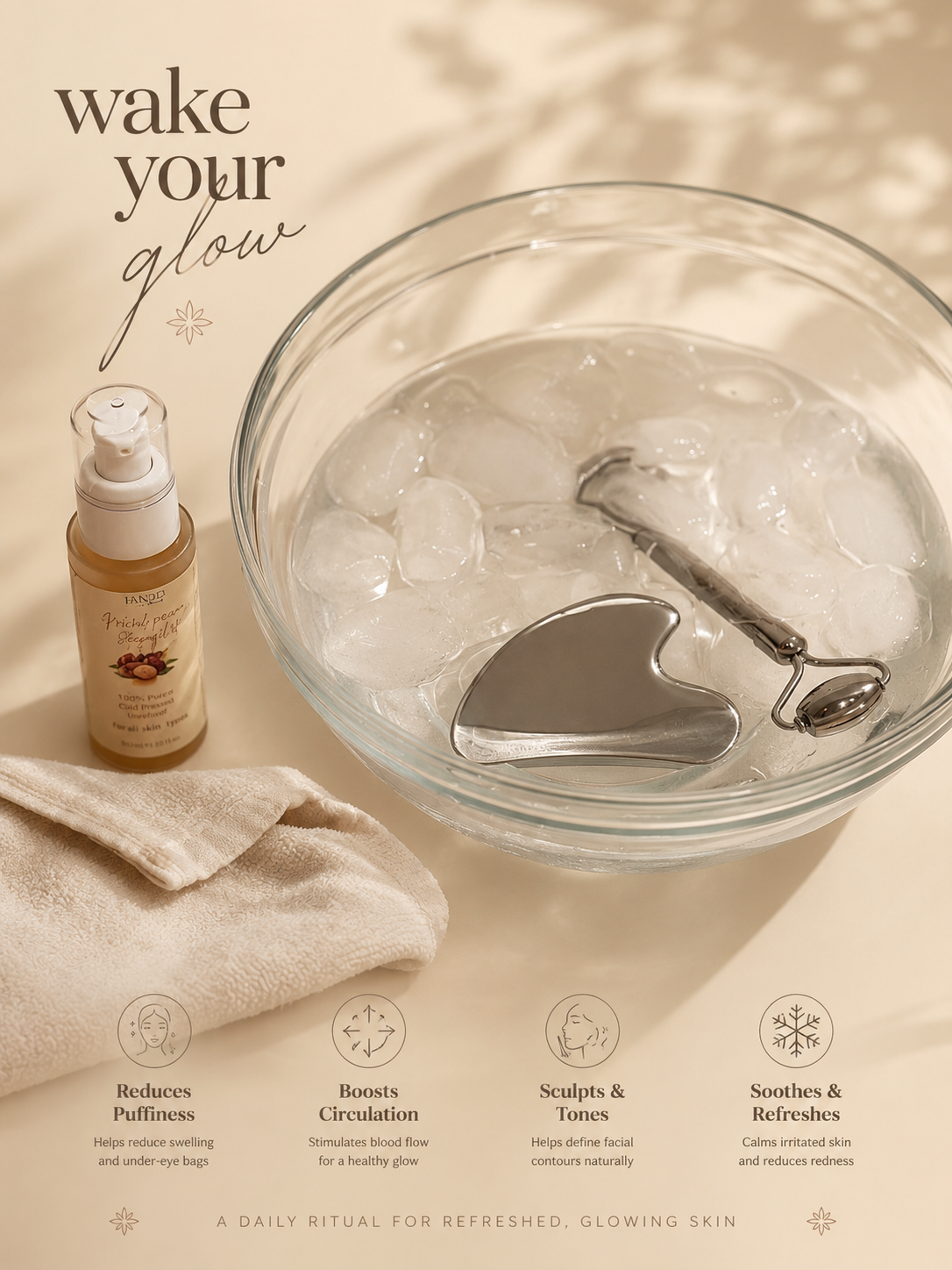 Moroccan Argan Glow Ritual Set | Stainless Steel Gua Sha & Face Roller