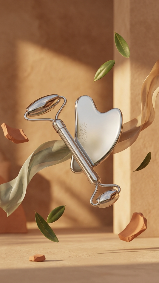 Stainless Stell Gua Sha & Face Roller Set