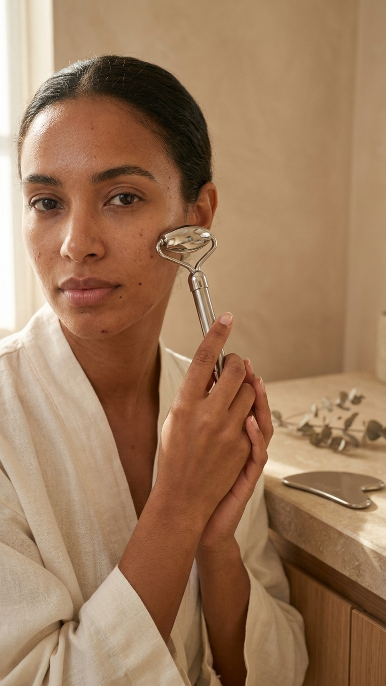 Stainless Stell Gua Sha & Face Roller Set