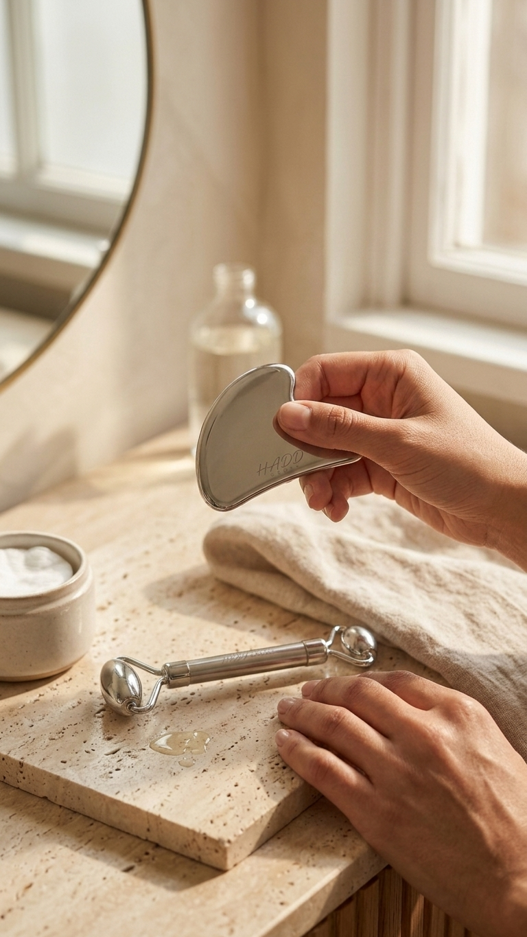 Stainless Stell Gua Sha & Face Roller Set