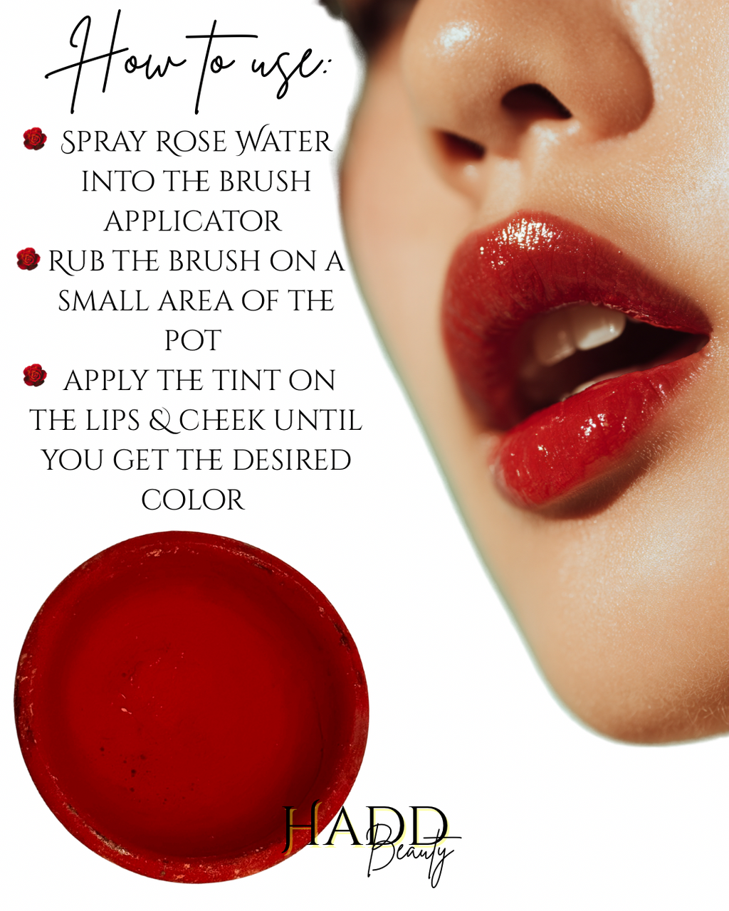 Moroccan Aker fasi pot for lips and cheeks tint with Distilled rose water 20ml & 2 applicator