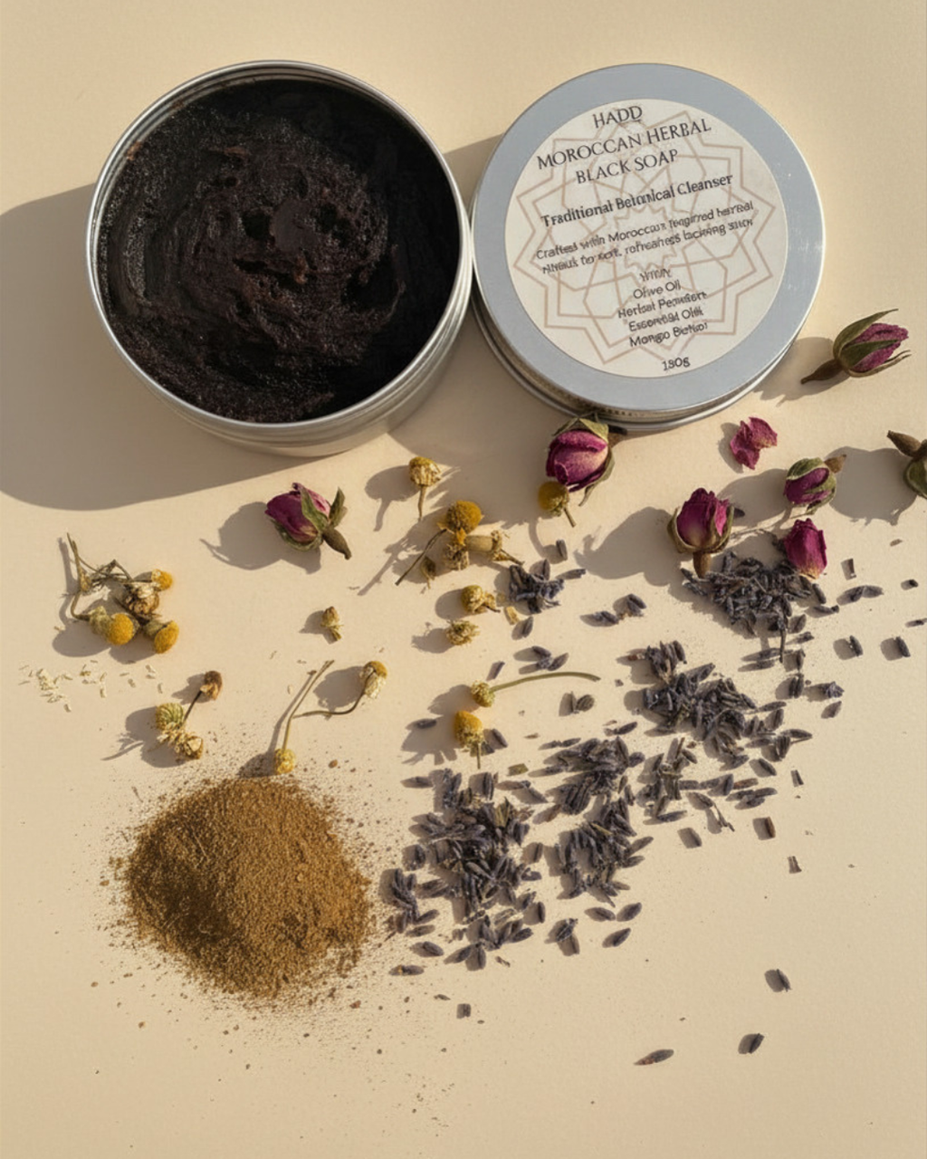Moroccan Traditional Hammam Ritual – Herbal Black Soap Paste + Exfoliating Kessa Glove Set